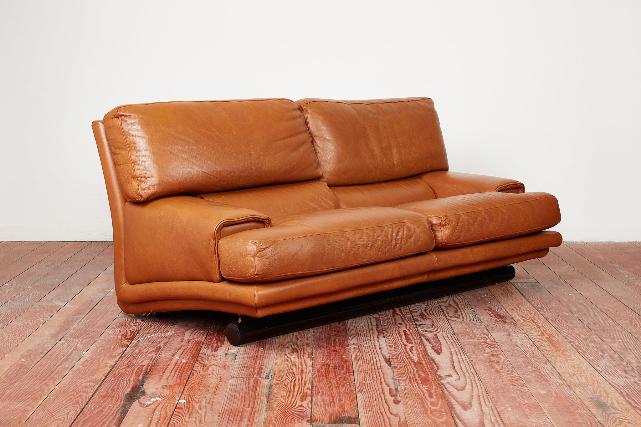 Vintage Black Leather Sofa, circa 20th Century