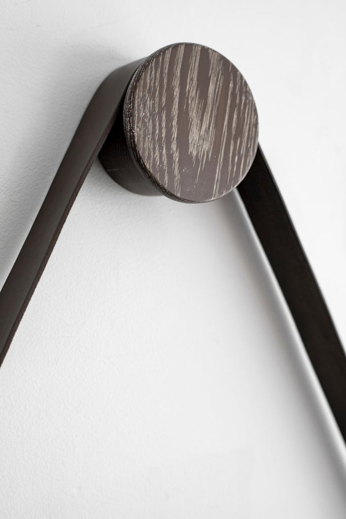 Beverly Oak and Leather Round Mirror, Grey Cerused