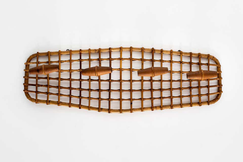 Italian Rattan Coatrack w/ 4 hooks