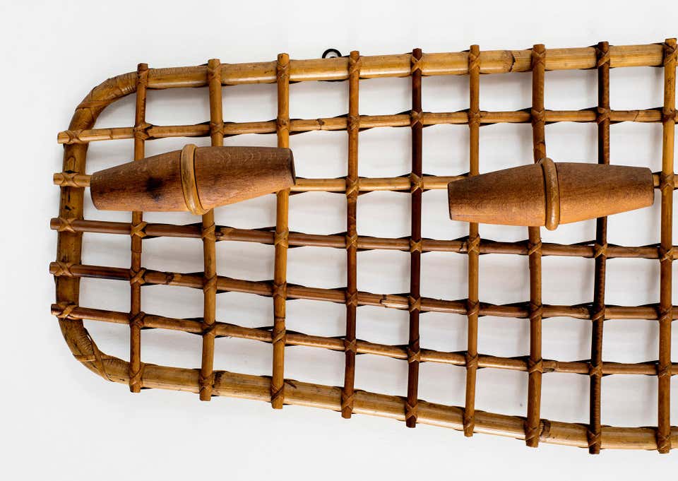 Italian Rattan Coatrack w/ 4 hooks