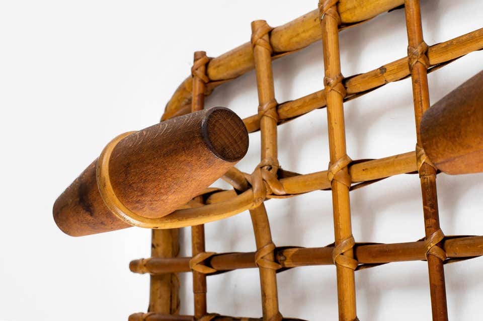 Italian Rattan Coatrack w/ 4 hooks