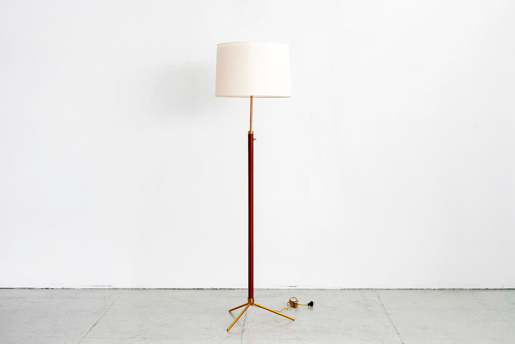 Jacques Adnet Leather and Brass Floor Lamp