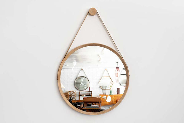 Beverly Oak & Leather Round Mirror