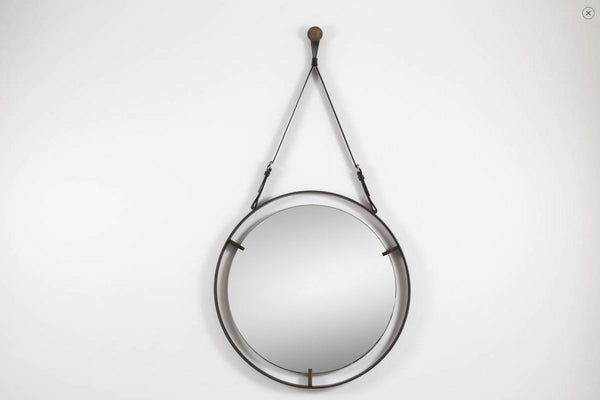 Emmerson Circular Metal and Leather Mirror