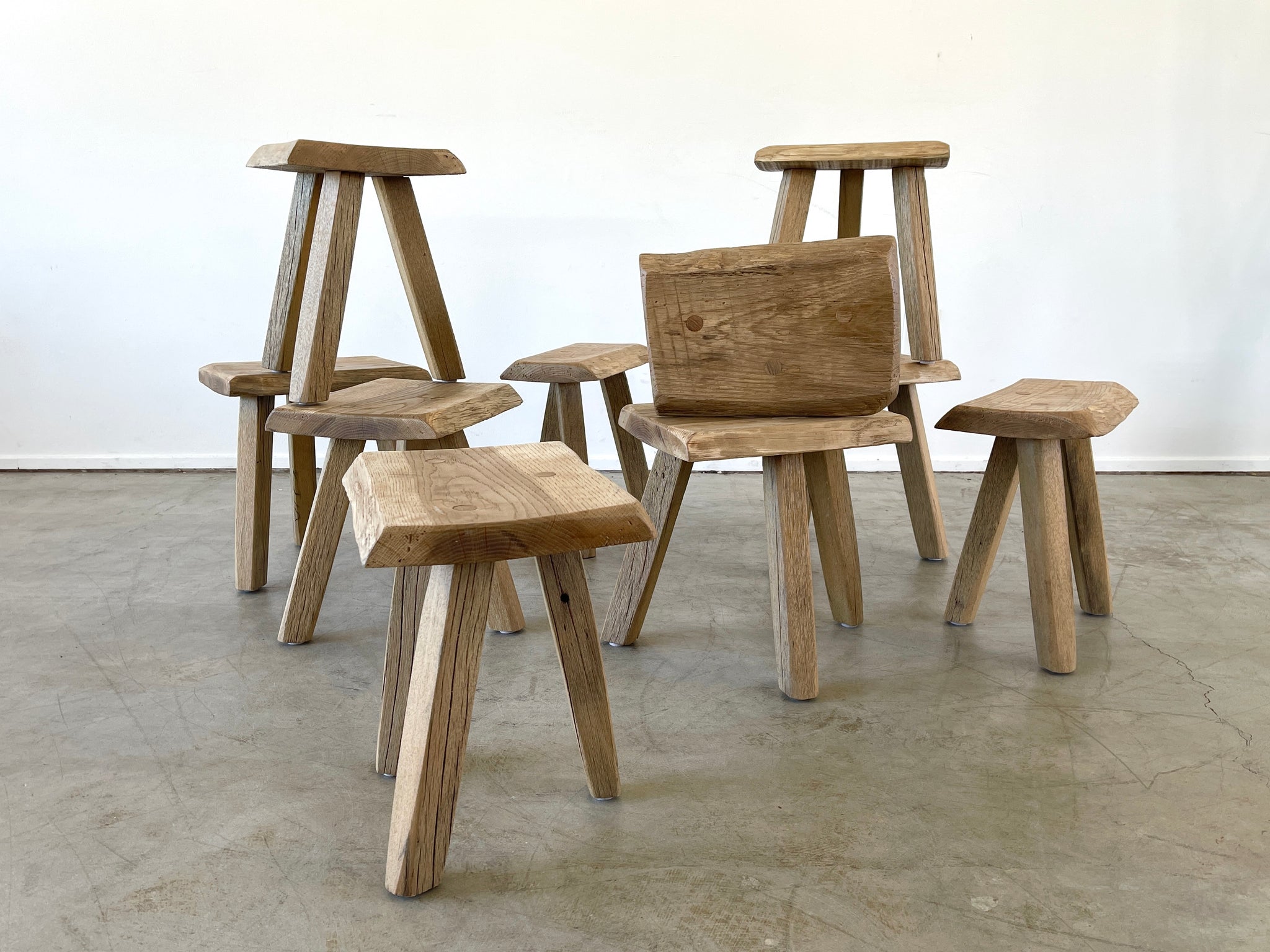 French Primitive Wood Stools - Orange Furniture Los Angeles