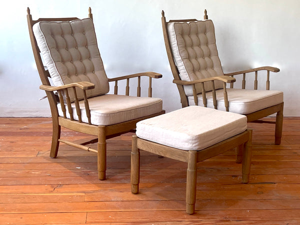 Pair of French Oak Chairs & Ottoman