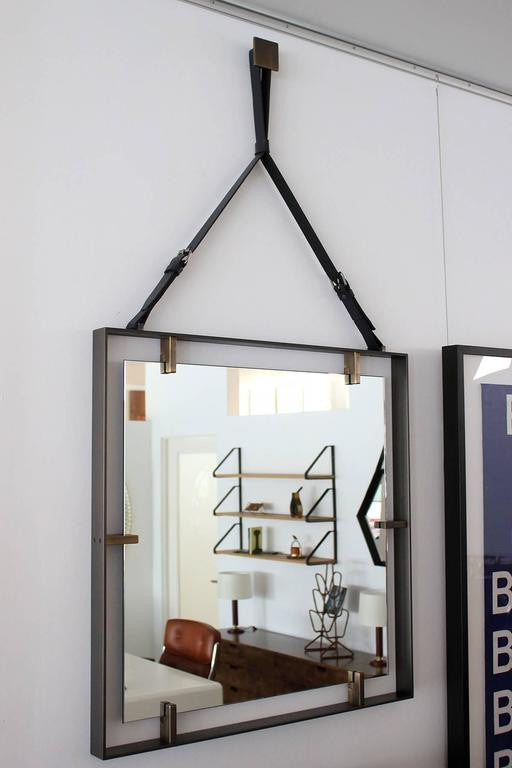 Emmerson Square Metal and Leather Mirror