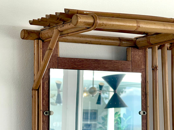 French Bamboo Coat Rack with Mirror