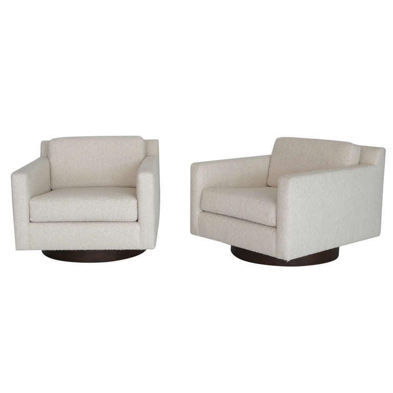 Pair of Milo Baughman Style Swivel Chairs