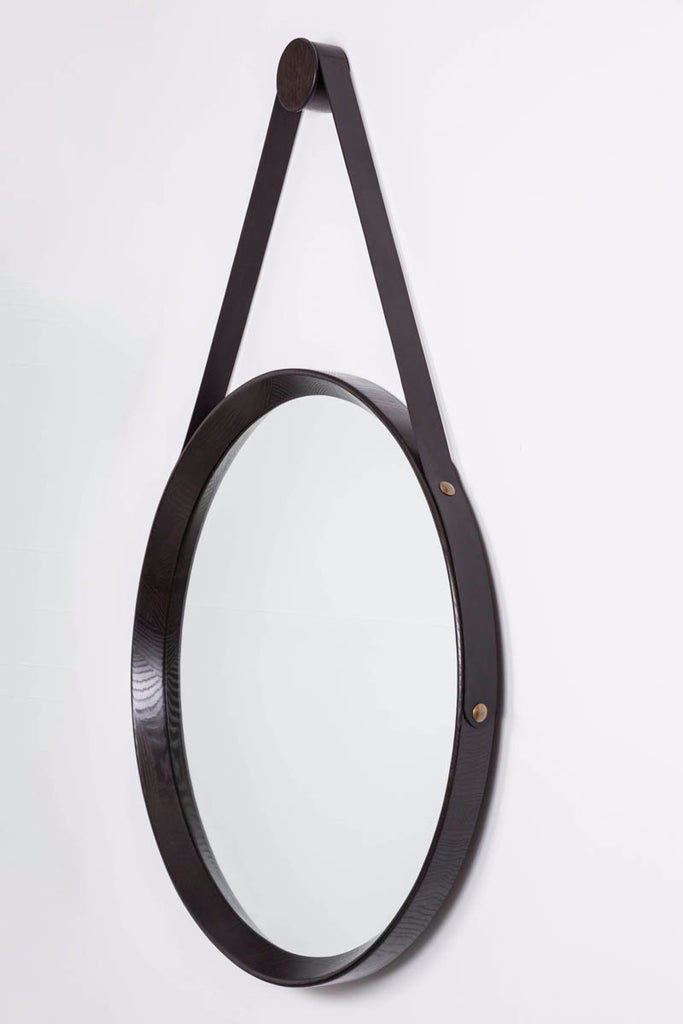 Beverly Oak and Leather Round Mirror