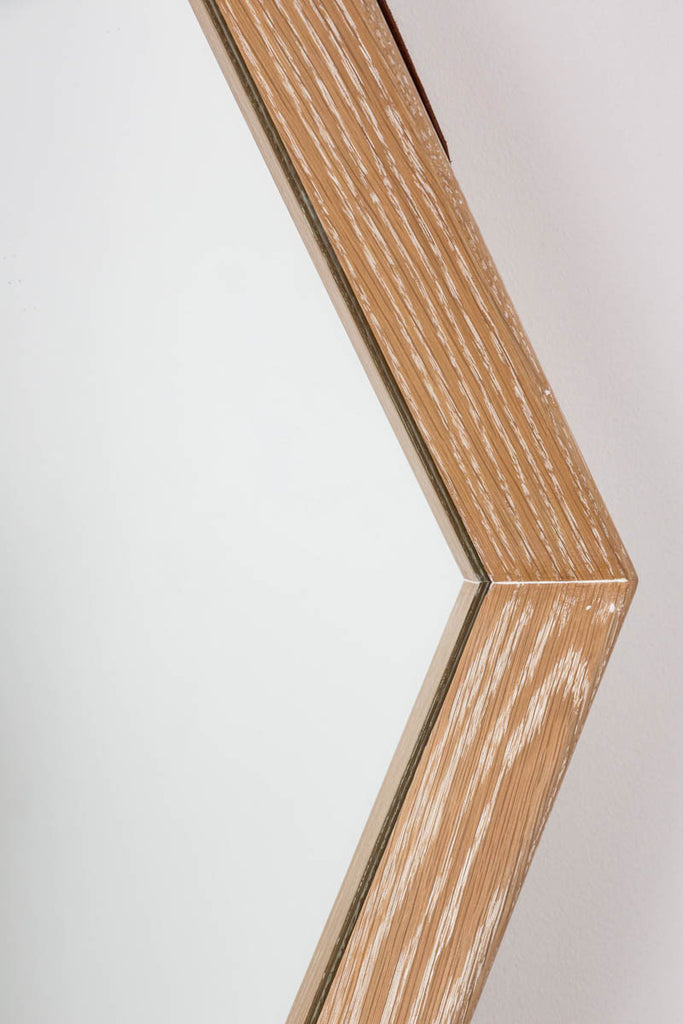 Beverly Oak and Leather Hexagon Mirror - Cerused