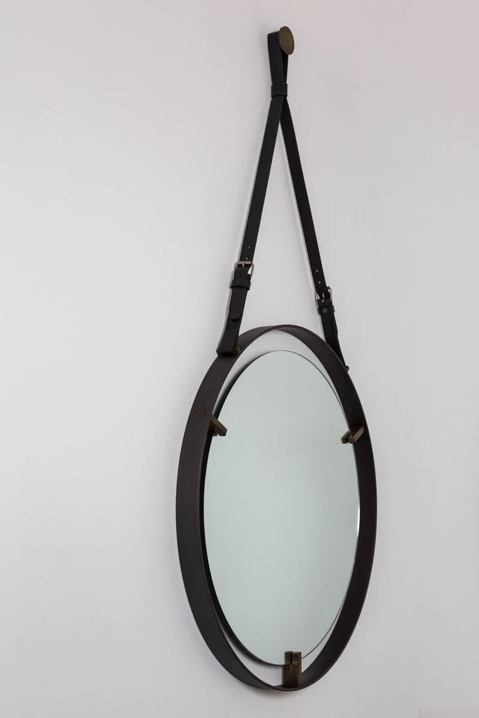 Emmerson Circular Metal and Leather Mirror