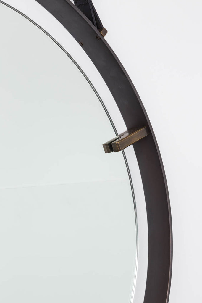 Emmerson Circular Metal and Leather Mirror