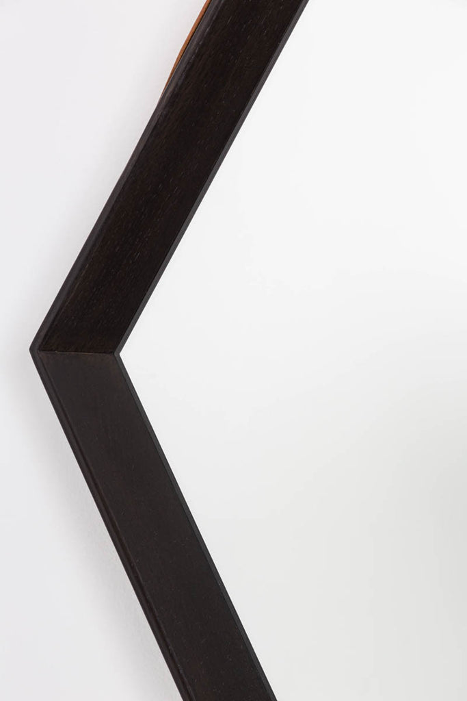 Beverly Oak and Leather Hexagon Mirror
