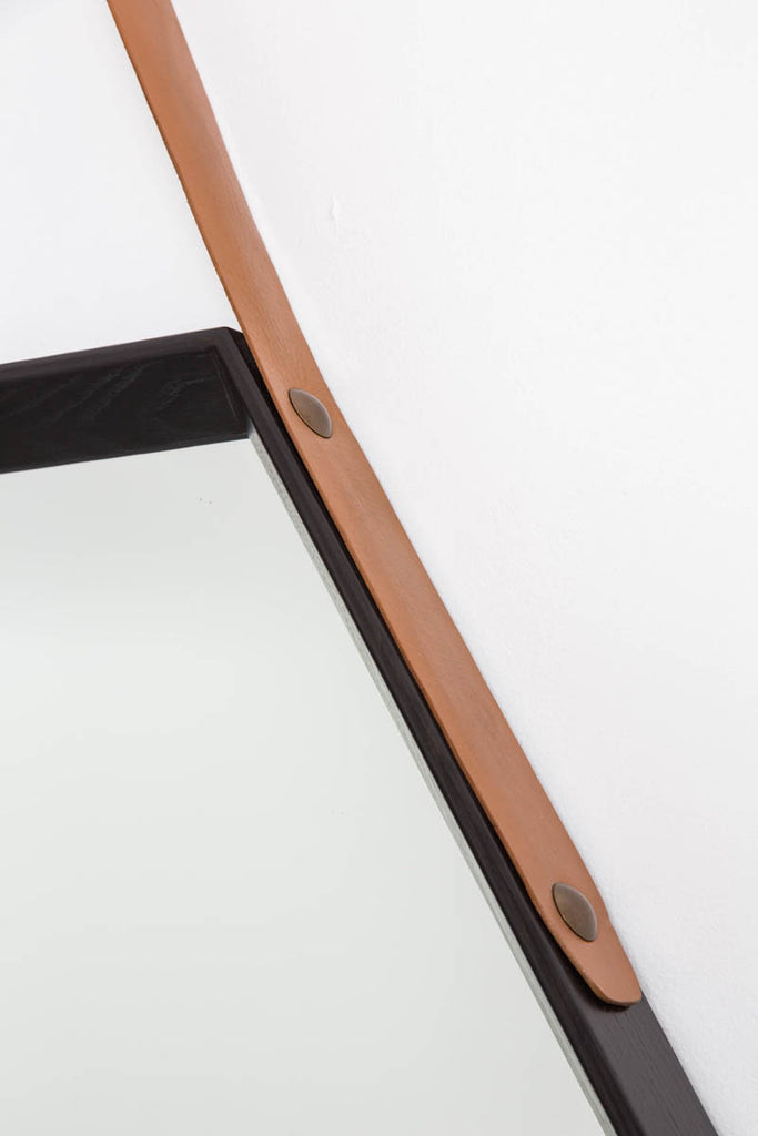 Beverly Oak and Leather Hexagon Mirror