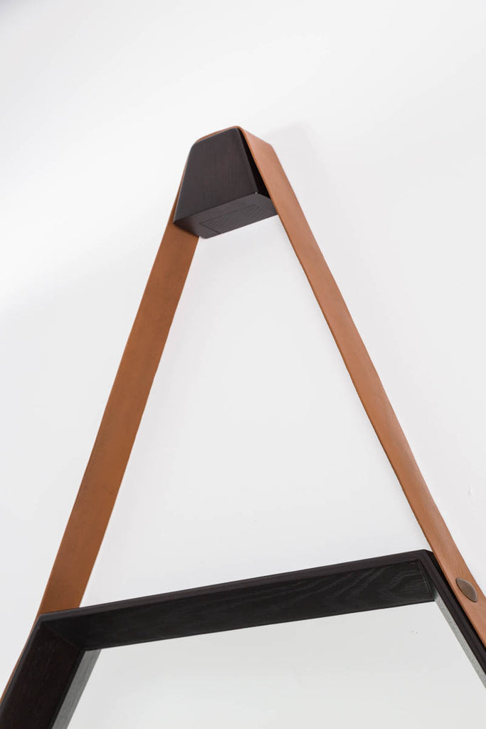 Beverly Oak and Leather Hexagon Mirror