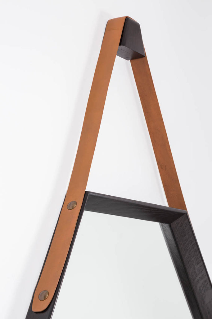 Beverly Oak and Leather Hexagon Mirror