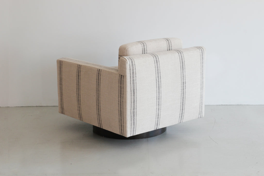 Pair of Black Linen Striped Milo Baughman Style Chairs