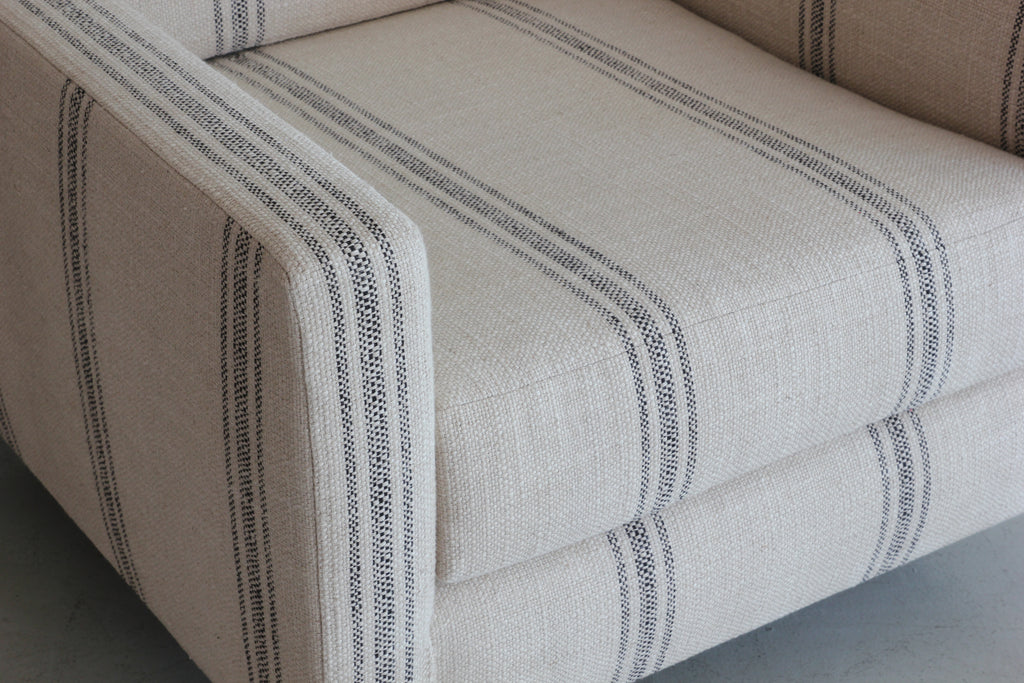 Pair of Black Linen Striped Milo Baughman Style Chairs