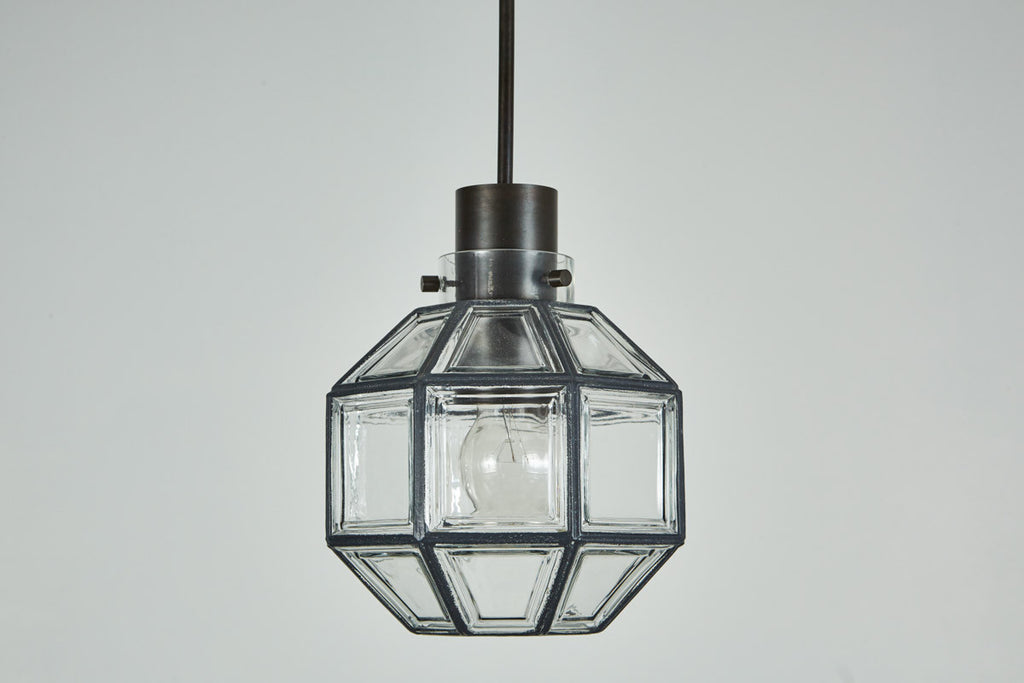 Iron and Glass Lantern Three Row Pendant
