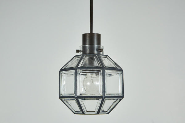Iron and Glass Lantern Three Row Pendant