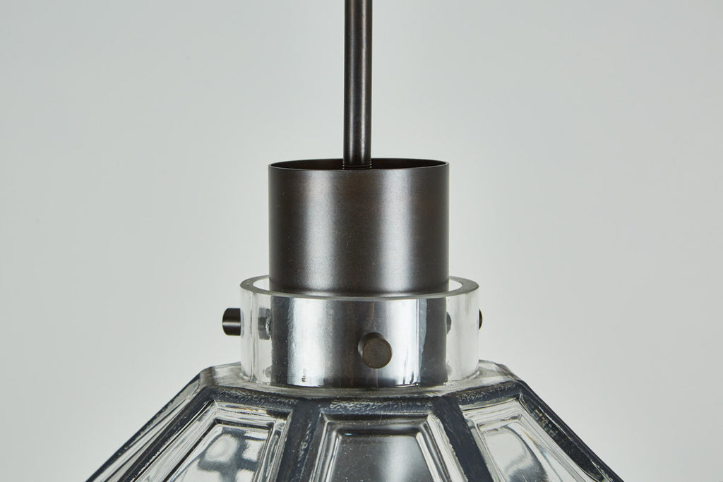 Iron and Glass Lantern Three Row Pendant