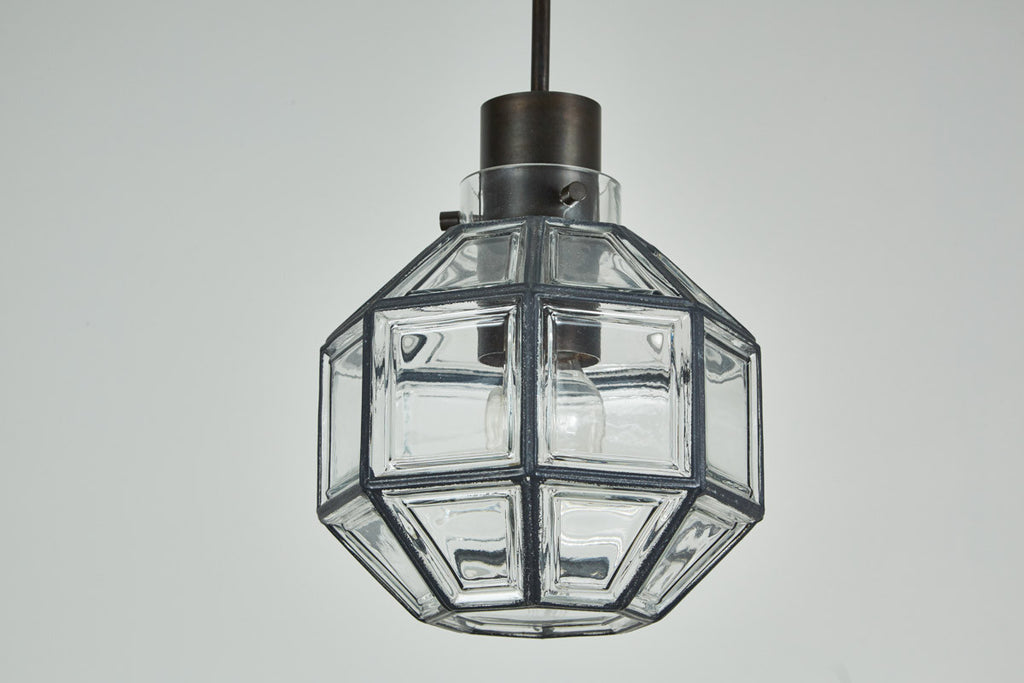 Iron and Glass Lantern Three Row Pendant