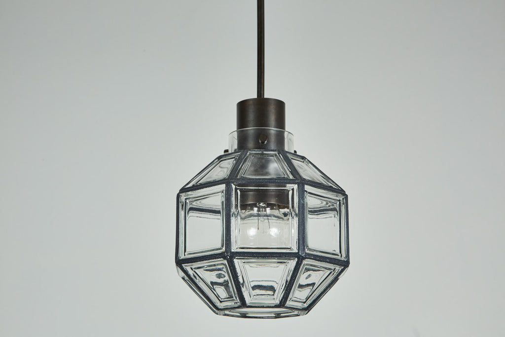 Iron and Glass Lantern Three Row Pendant