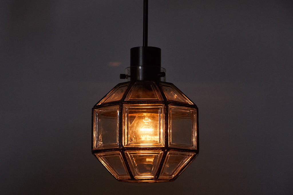 Iron and Glass Lantern Three Row Pendant