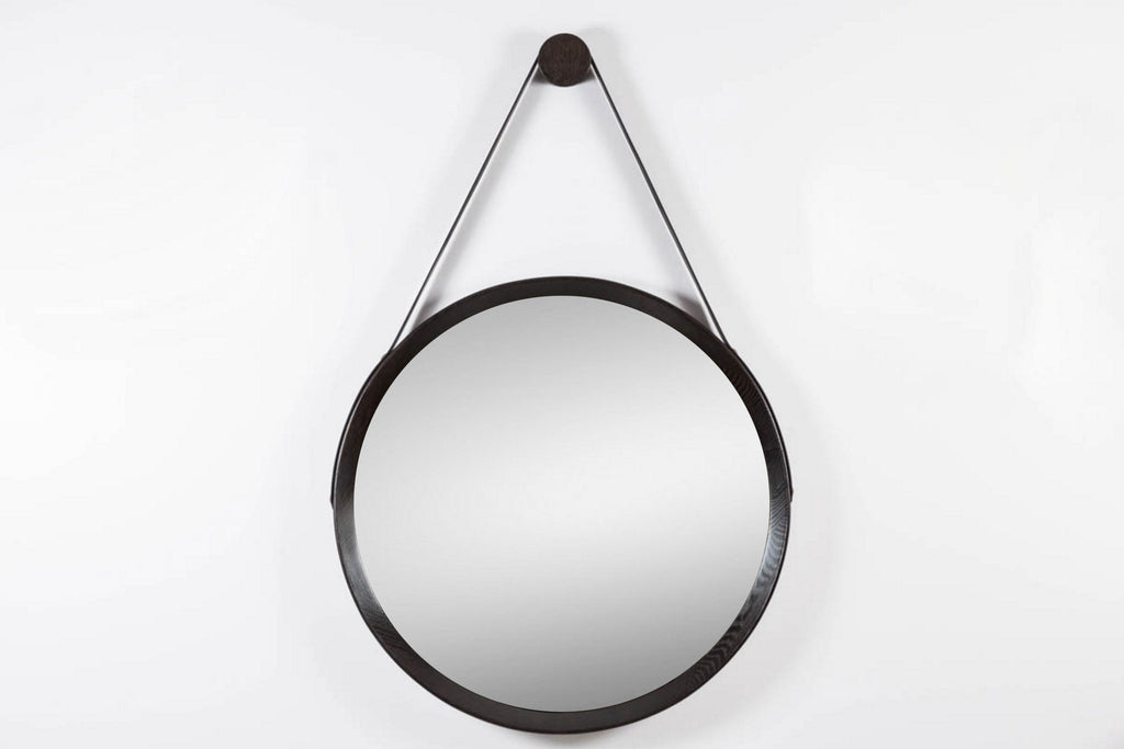 Beverly Oak and Leather Round Mirror