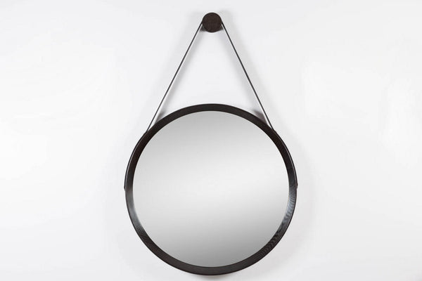 Beverly Oak and Leather Round Mirror
