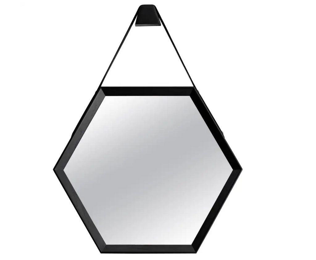 Beverly Oak and Leather Hexagon Mirror