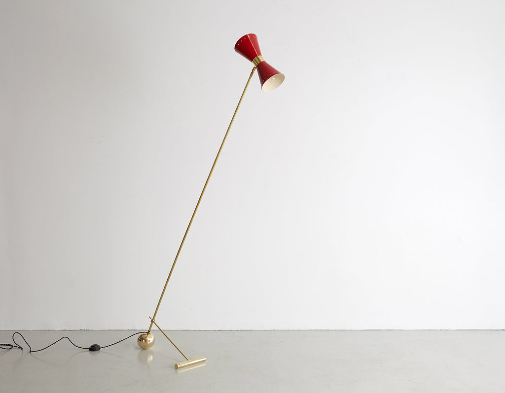 Italian Floor Lamp with Red Metal Shade