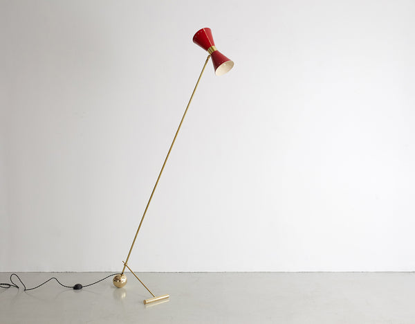 Italian Floor Lamp with Red Metal Shade